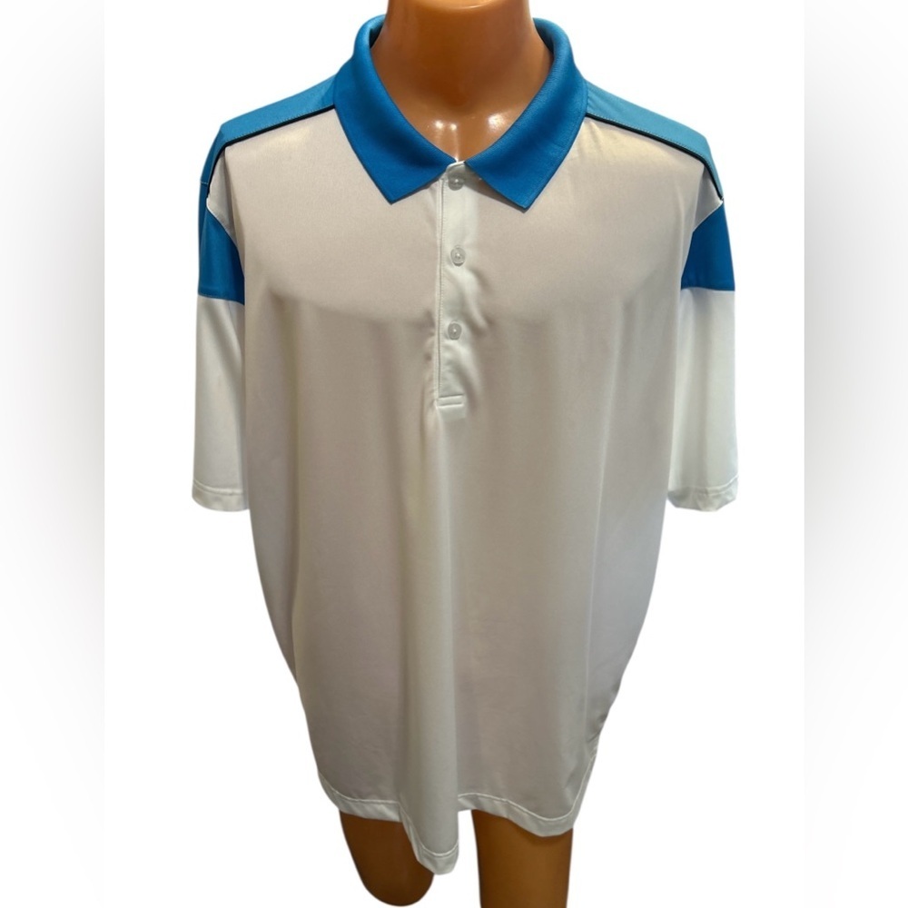PAGE & TUTTLE Men's White & Blue Cool Swing Polo Shirt Moisture Wicking Size 2XL